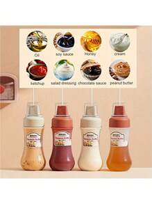 1 pieza Botella para exprimir salsa, recipiente rellenable a prueba de fugas para condimentos como ensalada, salsa de tomate, miel, mermelada, salsa de ostras, utensilios de cocina, artículos escolares