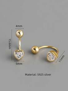 FOREVER QUEEN 1 件 925 纯银心形锆石肚脐环，肚脐环，弧形杠铃穿孔，精致肚脐环，水晶肚脐环