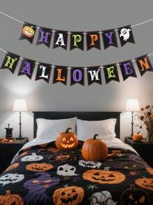 1set Halloween Hanging Paper Banner, Happy Halloween Pulling Flags, Halloween Hanging Flag Banner For Halloween Party Decor Home Decoration Room Decor, Halloween Party Background Decoration Hanging Flags, Halloween Party Photo Props, Background Decor, Holiday Decor, Halloween Decor, Party Favor