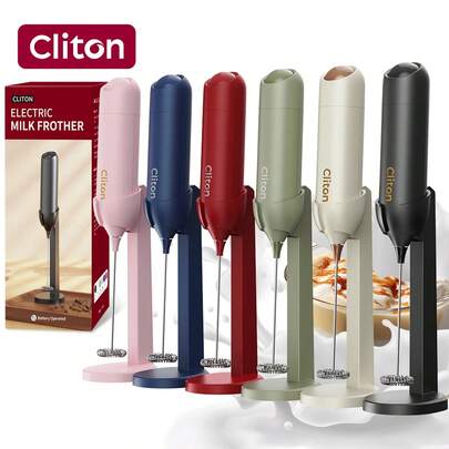 CLITON Battery Operated Milk Frother (Batteries Not Included) - For Coffee, Latte, Hot Chocolate, 3 Styles (Single Head/Classic Plastic/Upgraded Stainless Steel), 6 Colors (Black/White/Pink/Green/Red/Blue) - Perfect Gift For Christmas, St. Nicholas Day, Valentine's Day, New Year, Housewarming, Easter