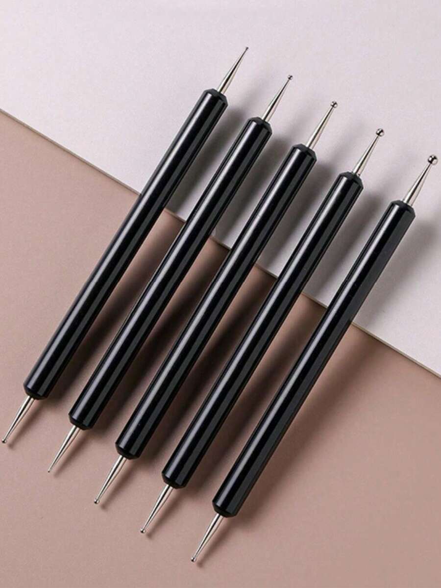 5pcs 2 Way Dotting Pen Tool Nail Art Tip Dot Paint Manicure Kit, For Embossing Pattern Clay Sculpting Nail Art - Black - View 1
