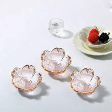 1PC/3PCS/7PCS/Ins Style Transparent Cherry Blossom Small Plate Japanese Zen Cherry Blossom Tea Plate Heat Resistant Glass Dim Sum Plate Dessert Table Jewelry Plate Wedding Gift Sugar Fruit Plate