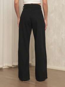 Women's Wide Leg Jeans, 100% Denim Fabric, High Waist On - Negro - Ver 1