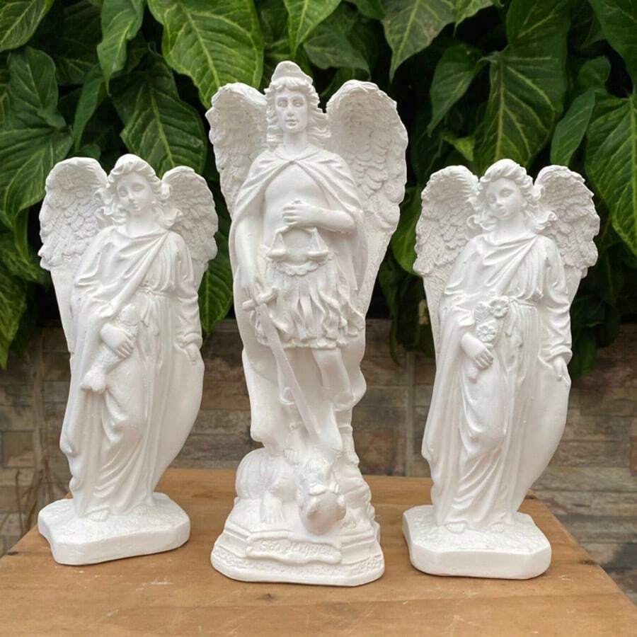 Kit 3 Angels Archangels Michael, Gabriel And Raphael Raw Plaster - trắng - Xem 1