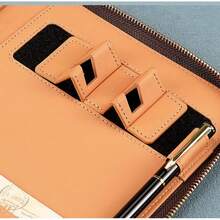 商务拉链袋笔记本A5活页本套装学校用品办公多功能会议记录簿配有卡槽和手机支架仿PU皮革活页夹 - A5 - 查看 9