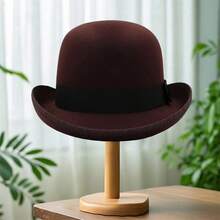 Men Women Felt Bowler Hat Classic Party Hats Lightweight Derby Fedora Hats Costume Accessories - 咖啡色 - 查看 3