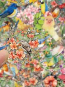 SCXXBSW 50pcs Watercolor Bird Cartoon Graffiti Stickers Decorative Water Cups Notebook Luggage Double Transparent Waterproof Stickers - Multicolor - View 7