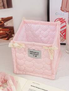 1 Cute Pink And Blue Three-Dimensional Bow Lace Storage Basket, Tabletop Miscellaneous Storage Basket, Waterproof Makeup Brush & Skincare Basket, Tabletop Decoration, Cosmetic Organization Rack, Portable Picnic Basket, Valentine's Day Gift - Multicolor - View 6