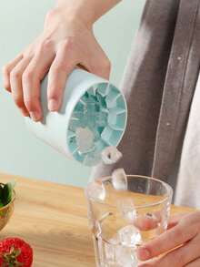 1pc Multi Grid Plastic Ice Cube Mold, Simple Bucket Design Ice Cube Making Tray, With Lid, Suitable, Silicone Portable Ice Mold, Easy Release Silicone Ice Cube Mold, For Perfectly Shaped Ice Cubes, With Multiple Compartments And Simple Bucket-Shaped Design - Blue - View 3