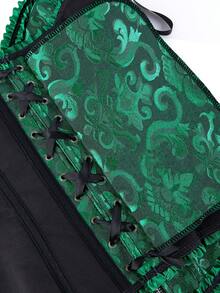 Blusa corta sin mangas con volantes y atar, camisa elegante con botones para mujer, disfraz de Halloween vintage - Negro Verde - Ver 7
