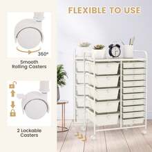 15-Drawer Rolling Storage Cart Mobile Cart With Colorful Drawers & Metal Frame - trắng - Xem 8