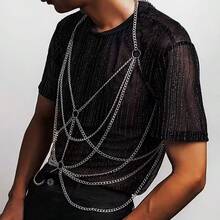 1 件时尚朋克简约多层金属链项链，迷人性感身体链，适合男士日常、派对、音乐节佩戴