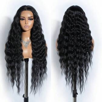 [Style Icon] 32'' Long Wavy Body Wave Deep Middle Part Lace Front Wigs 150% Density Heat Resistant Synthetic Hair Wigs