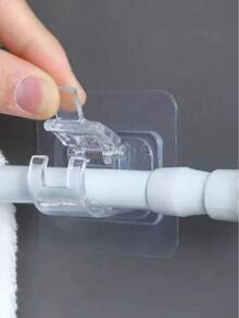 6 件免钉可调节窗帘杆支架夹钩杆支架粘性墙壁窗帘固定夹挂架挂钩 - 無色 - 查看 1