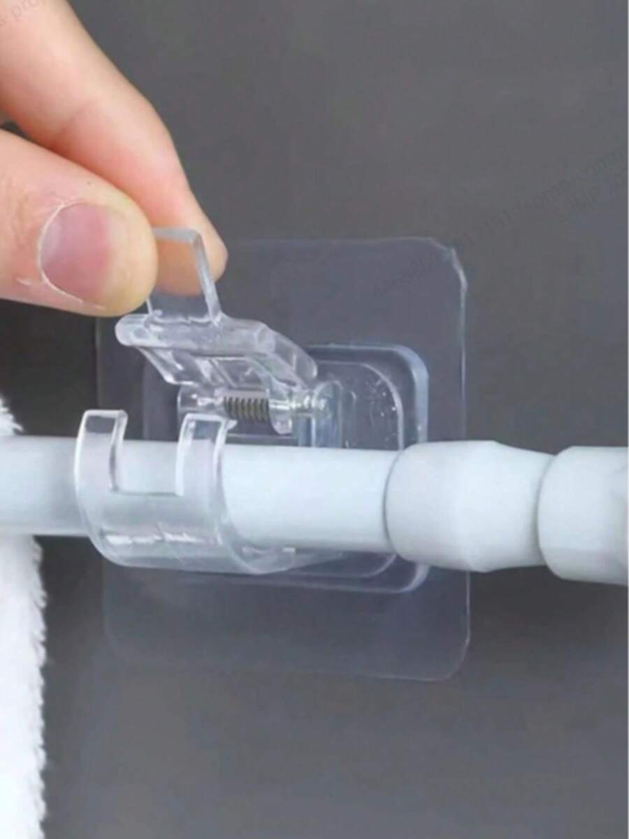 6 件免钉可调节窗帘杆支架夹钩杆支架粘性墙壁窗帘固定夹挂架挂钩 - 無色 - 查看 1