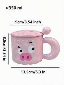 1pc 350ml Cartoon Pig Ceramic Coffee Cup With Lid & Spoon, Handlebar Mug, Pink Milk Cup With Pattern, Suitable For Birthday & Couples, High-Quality And Meaningful Gift