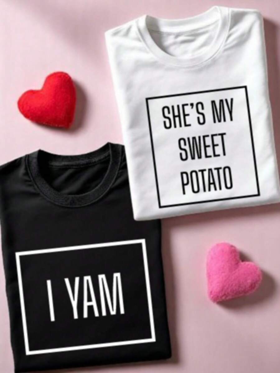 1 PC She's My Sweet Potato I Yam T-Shirts, Couples Thanksgiving Shirts, Thankful Shirt, Funny Thanksgiving, Matching Shirt, Funny Couple IT-3192 - 白色T卹她是我的地瓜 - 查看 1