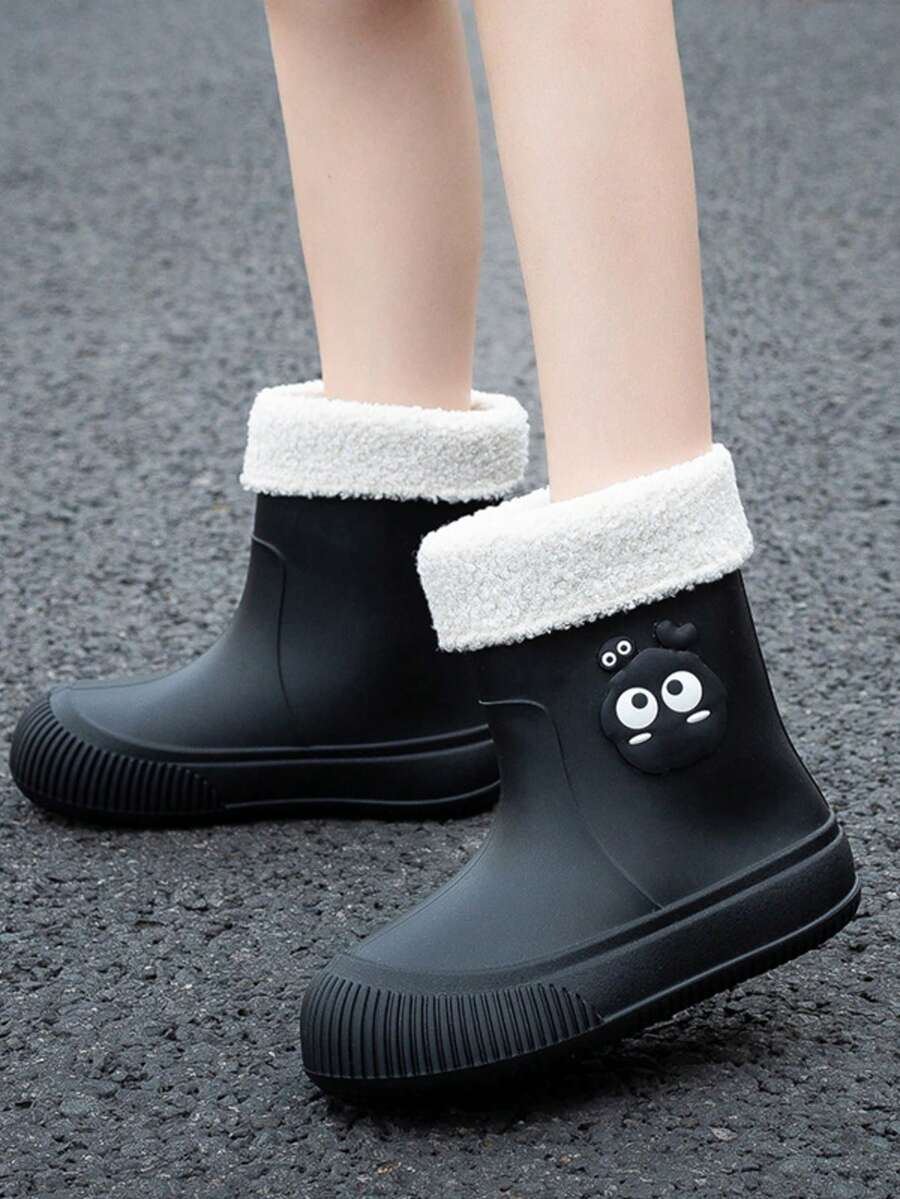Botas de lluvia cortas para mujer, nuevo estilo, además de botas de lluvia de terciopelo desmontables, zapatos de agua para exteriores, zapatos de goma antideslizantes, impermeables, ligeros y de moda. - Negro - Ver 1