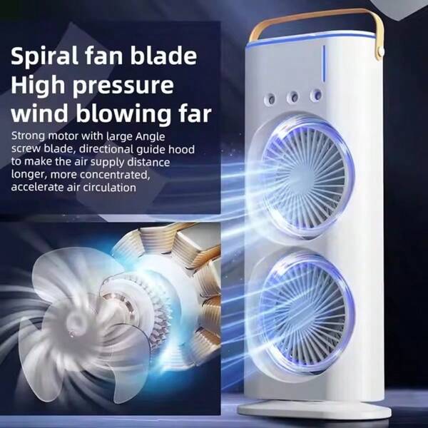 Ventilador nebulizador portátil con 3 modos de velocidad, 3 boquillas y luz nocturna cambiante de color, ventilador de agua enfriador de aire recargado por USB