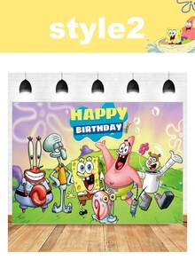 Spongebob SquarePants Themed Photography Background Fabric, Children's Birthday Party Photo Banner Decoration