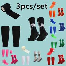 Set de 3 piezas: Calcetines de fútbol deportivos 38-45 (Hombres), Calcetines deportivos con gel antideslizante para balón, Calcetines de baloncesto y Vendas de compresión para piernas de deporte Set para adolescentes - Multicolor - Ver 2
