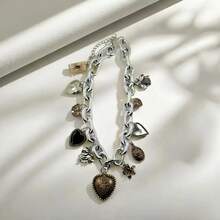 1 件时尚多元素心形吊坠项链，优雅流苏金属颈链，适合派对、节日和时尚女性的日常佩戴 - 彩色 - 查看 6