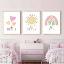 Cartoon Rainbow Sun Heart Nursery Decor Wall Art Poster (Unframed) - Multicolor - View 3