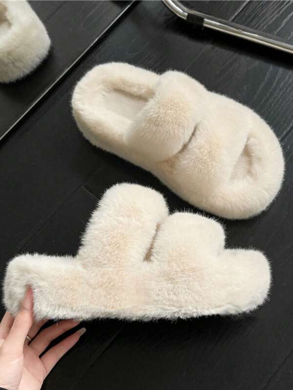 Pantofole di casa eleganti e confortevoli da donna, con fodera in pelliccia, suola spessa e calda, scarpe da casa di taglia grande per signore