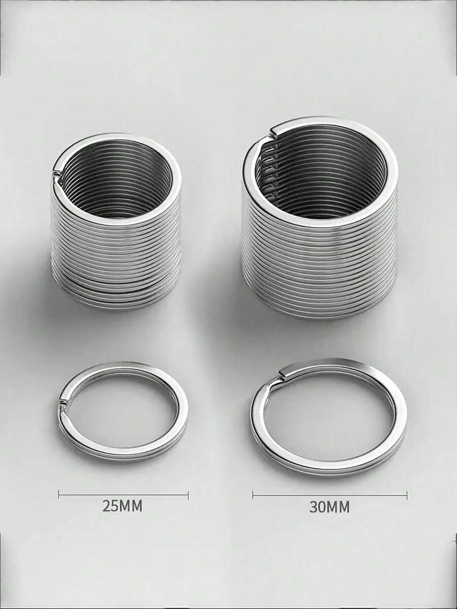 10Pcs Polished Silver Keyring Stainless Steel Hole Flat Key Ring Key Chain Rhodium Plated Round Split Keychain DIY Wholesale Backpack For School Car Accessories Cute Goth Y2k