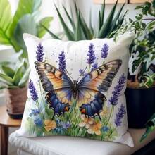 1pc Watercolor Floral & Butterfly Printed Pillow Cover [Inner Pillow Not Included], 11.81*19.71in (30*50cm), [Single-Sided Printing] Polyester Throw Cushion Cover, Room Decor, Home Decor, Bedroom Decor, Room Decoration, Suitable For Sofa, Bed, Living Room, Bedroom, Car, Office, Hotel, Perfect Gift For Family And Friends, All Seasons