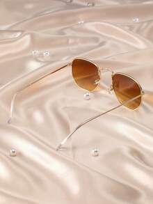 1 件女士金属多边形框架小脸休闲高品质时尚眼镜，适合户外、驾驶、日常使用、节日礼物