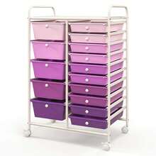 15-Drawer Rolling Storage Cart Mobile Cart With Colorful Drawers & Metal Frame - Purple - View 10