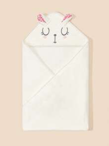 1pc Baby & Kids Cartoon Hooded Square Bath Towel Blanket Wrap - White - View 8