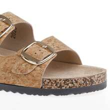 Women's Slip-On Cork Sandals With Double Adjustable Buckle Straps And Comfort Footbed - Cork - View 2