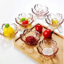 1PC/3PCS/7PCS/Ins Style Transparent Cherry Blossom Small Plate Japanese Zen Cherry Blossom Tea Plate Heat Resistant Glass Dim Sum Plate Dessert Table Jewelry Plate Wedding Gift Sugar Fruit Plate