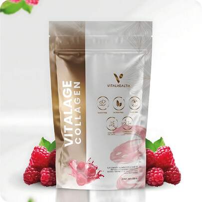 Colágeno Hidrolizado Vitalage Péptidos Bioactivos Vitaminas 300g Sabor Frambuesa Vitalhealth Nutrición Salud Suplemento Dietético Belleza Piel Cabello Articulaciones Complete Protein Shake