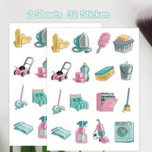 2-Sheet Set Of Self-Discipline & Cleaning Themed Stickers, Daily Life Stickers, Suitable For Scrapbooks, Planners, DIY, Office & Study School Supplies,Back To School