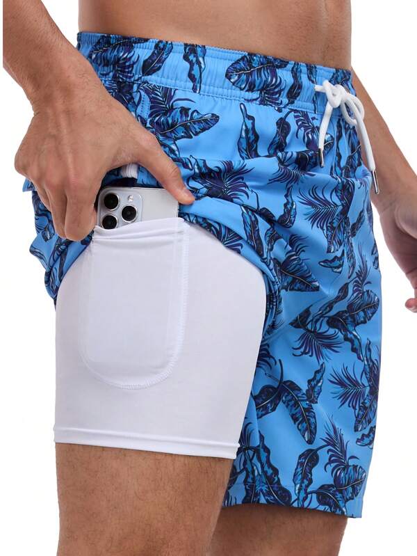 Pantalones cortos de verano para hombre de secado rápido con estampado, trajes de baño de moda con forro de seda de leche, estilo hawaiano
