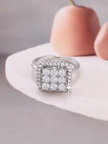 1 pieza Anillo cuadrado de lujo enchapado en circonia, adecuado para hombres, bodas, compromisos, regalos de San Valentín, aniversarios, fiestas, cumpleaños y uso diario