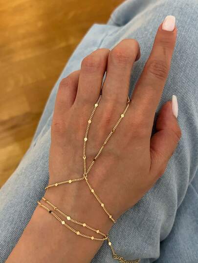 Set de 2 piezas de anillos y pulsera de mujer con múltiples capas de cadena fina y lentejuelas, uso versátil diario y como regalo, (cantidad de cadena y cuentas de lentejuelas en surtido aleatorio)