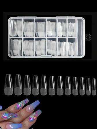 Extend Your Beauty With 120PCS/240PCS Transparent Coffin Nail Tips, 12 Sizes Of Medium Size Fully Covered Semi Matte Acrylic Artificial Nails, Suitable For Nail Art In Spring, Summer, Autumn, And Winter