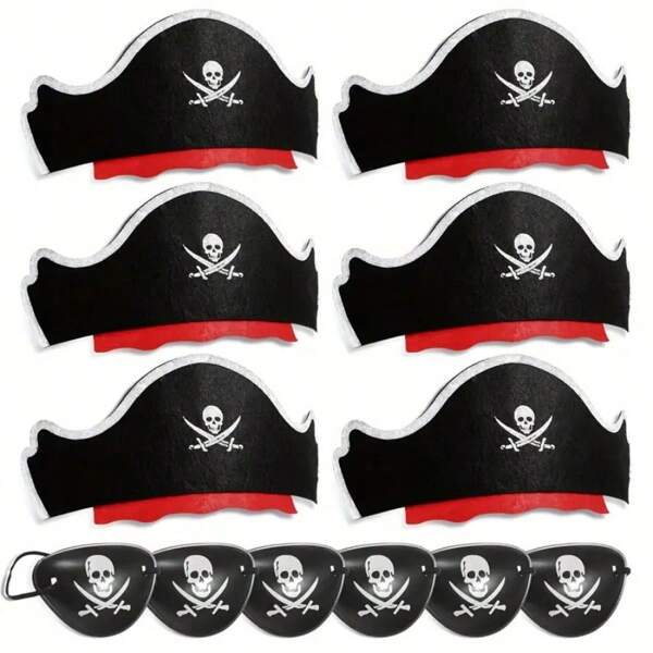 6pcs Pirate Headbands + 6pcs Pirate Eye Masks, Halloween Pirate Costume Party Decorations Accessories