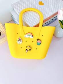 1pc Children Silicone Solid Color Flower Hollow DIY Detachable Handbag - B - View 14