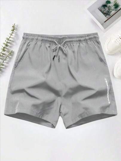 1 pieza Pantalones cortos deportivos con cordón para hombre, pantalones 3/4 transpirables para entrenamiento deportivo con bolsillos y estampado reflectante, adecuados para entrenamiento diario y actividades al aire libre