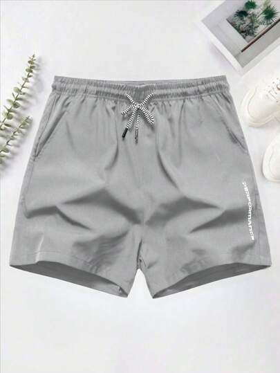 1 件男士运动抽绳短裤，透气运动训练 3/4 裤，带口袋和反光印花，适合日常锻炼和户外活动