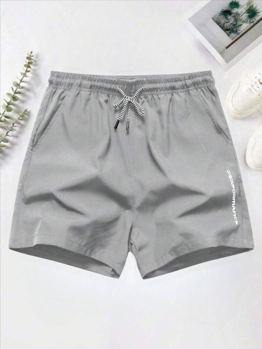 1pc Men's Athletic Drawstring Shorts,Breathable Sports Training 3/4 Pants With Pockets & Reflective Print, Suitable For Daily Workout & Outdoor Activities - Light Grey - View 1