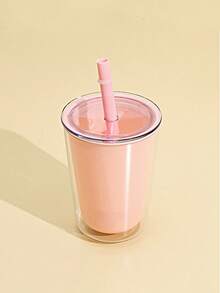Customized Double Layer Plastic Cup, Large Capacity Water Cup, Cracked Ice Cup With Straw, Portable - Multicolor - View 5