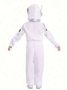 1 Set White Kids Astronaut Costume With Helmet-Style Fabric Hood, Sci-Fi Style, Height 110-140CM, Space Theme Party/Halloween/Stage Performance/School Play - White - View 7