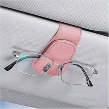 Sunglasses Holders For Car Sun Visor, Leather Eyeglasses Hanger Mounter, Magnetic Glasses Holder And Ticket Card Clip, Auto Interior Accessories Universal For SUV Pickup Truck - 粉色 - 查看 1