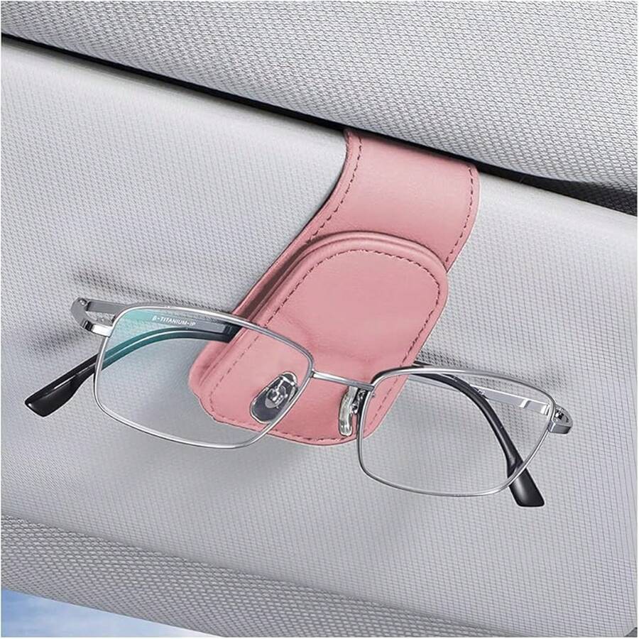 Sunglasses Holders For Car Sun Visor, Leather Eyeglasses Hanger Mounter, Magnetic Glasses Holder And Ticket Card Clip, Auto Interior Accessories Universal For SUV Pickup Truck - 粉色 - 查看 1